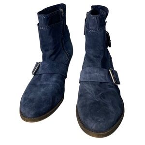 Blue Suede Booties Nine West Vintage Collection with buckles Sz 12
